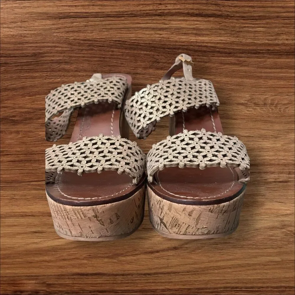 Tory Burch Floral Perforated 125mm Wedge Sandal Natural Blush size 9